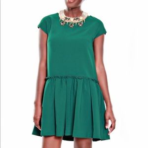 FRNCH Green Drop Waist Babydoll Dress